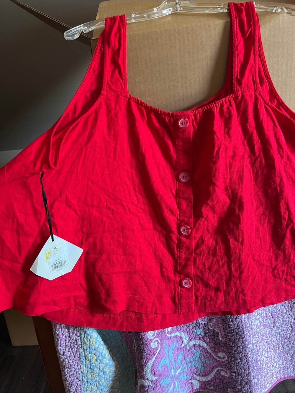 Ava & Viv Bright Red Button-Front Crop Tank